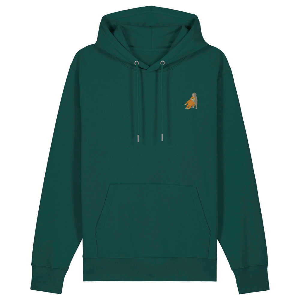 Heytoki Unisex-/Herren-Hoodie aus Bio- und recycelter Baumwolle in Glazed Green mit gesticktem Affenmotiv