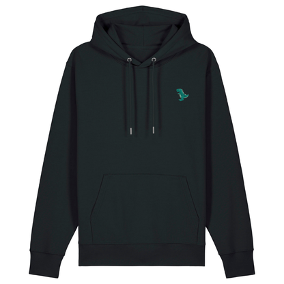 Heytoki Unisex-/Herren-Hoodie aus Bio- und recycelter Baumwolle in Schwarz mit gesticktem Dinomotiv
