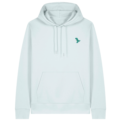 Heytoki Unisex-/Herren-Hoodie aus Bio- und recycelter Baumwolle in Blue Ice mit gesticktem Dinomotiv