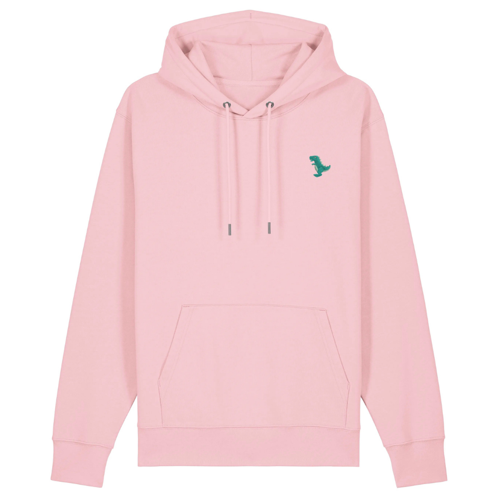 Heytoki Unisex-/Herren-Hoodie aus Bio- und recycelter Baumwolle in Cotton Pink mit gesticktem Dinomotiv