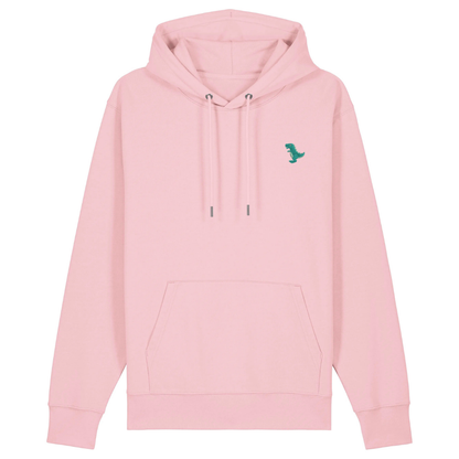 Heytoki Unisex-/Herren-Hoodie aus Bio- und recycelter Baumwolle in Cotton Pink mit gesticktem Dinomotiv