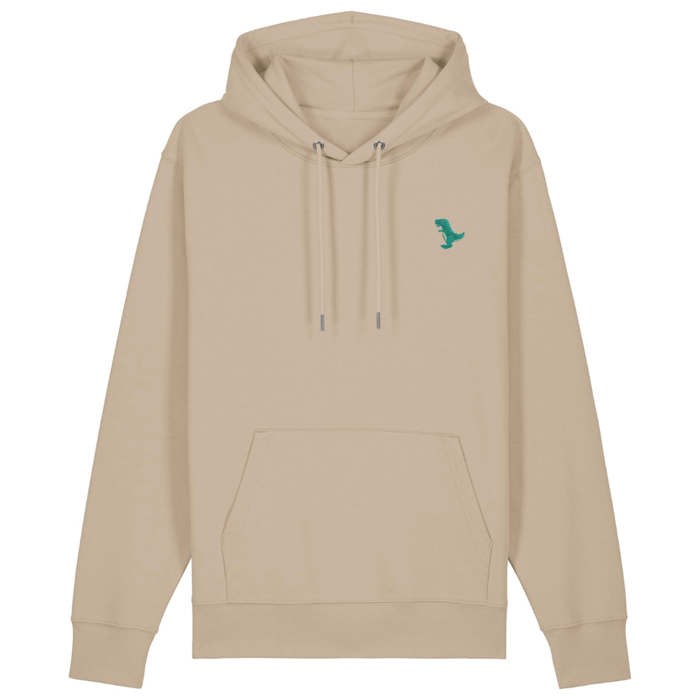 Heytoki Unisex-/Herren-Hoodie aus Bio- und recycelter Baumwolle in Desert Dust mit gesticktem Dinomotiv