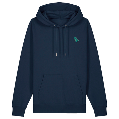 Heytoki Unisex-/Herren-Hoodie aus Bio- und recycelter Baumwolle in French Navy mit gesticktem Dinomotiv