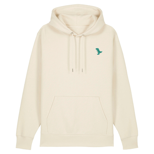 Heytoki Unisex-/Herren-Hoodie aus Bio- und recycelter Baumwolle in Natural Raw mit gesticktem Dinomotiv