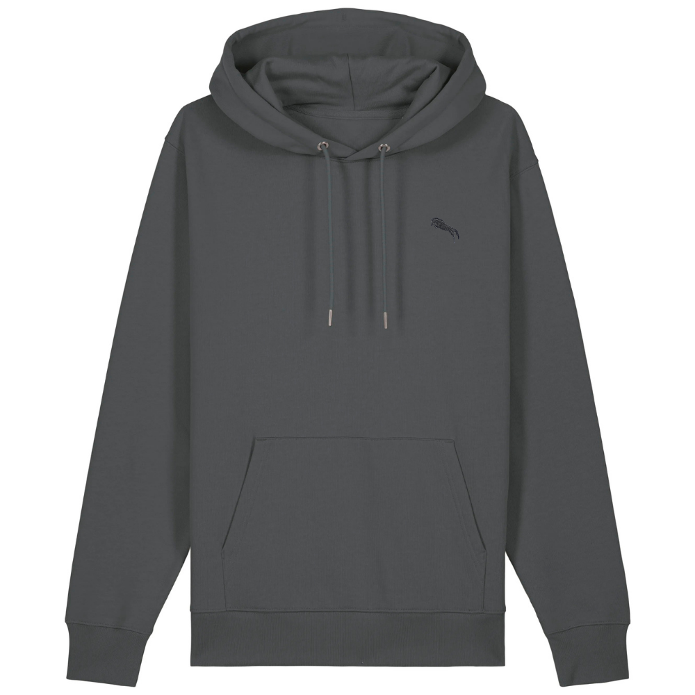 Heytoki Unisex-/Herren-Hoodie aus Bio- und recycelter Baumwolle in Anthrazit mit gesticktem Pferdemotiv