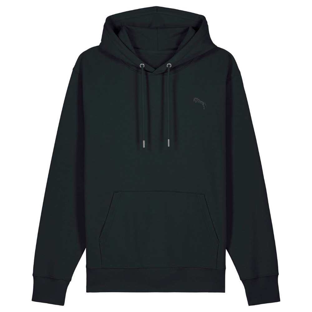 Heytoki Unisex-/Herren-Hoodie aus Bio- und recycelter Baumwolle in Schwarz mit gesticktem Pferdemotiv