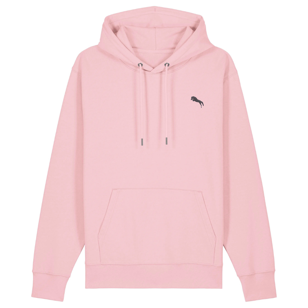 Heytoki Unisex-/Herren-Hoodie aus Bio- und recycelter Baumwolle in Cotton Pink mit gesticktem Pferdemotiv