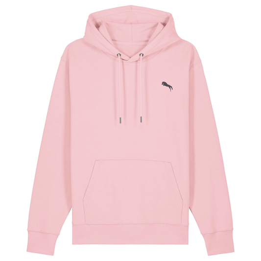 Heytoki Unisex-/Herren-Hoodie aus Bio- und recycelter Baumwolle in Cotton Pink mit gesticktem Pferdemotiv