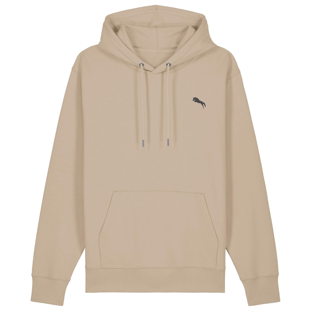 Heytoki Unisex-/Herren-Hoodie aus Bio- und recycelter Baumwolle in Desert Dust mit gesticktem Pferdemotiv