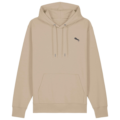 Heytoki Unisex-/Herren-Hoodie aus Bio- und recycelter Baumwolle in Desert Dust mit gesticktem Pferdemotiv