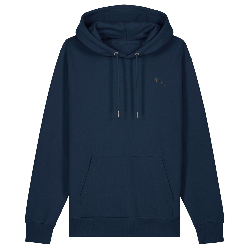 Heytoki Unisex-/Herren-Hoodie aus Bio- und recycelter Baumwolle in French Navy mit gesticktem Pferdemotiv