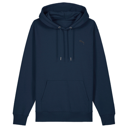 Heytoki Unisex-/Herren-Hoodie aus Bio- und recycelter Baumwolle in French Navy mit gesticktem Pferdemotiv