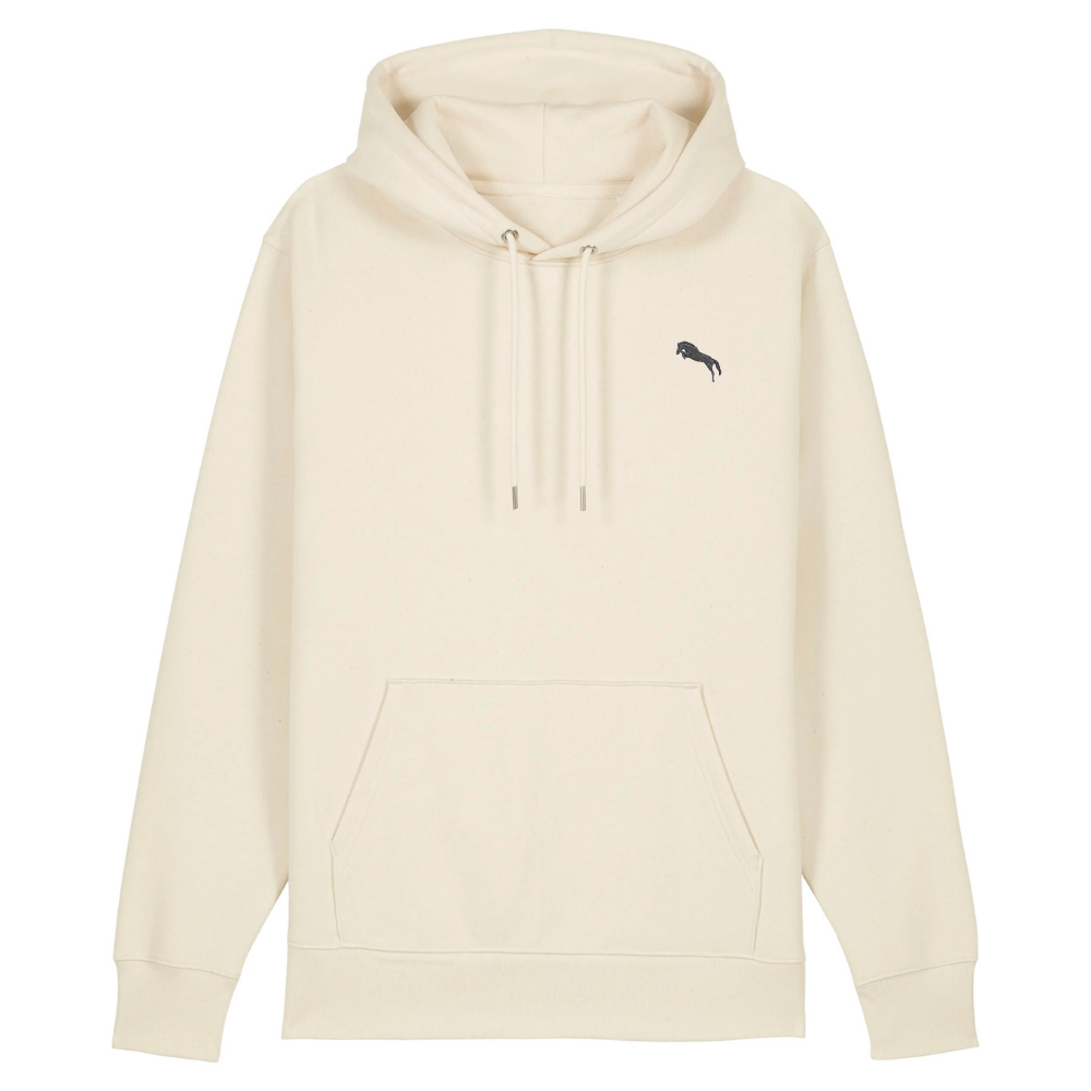 Heytoki Unisex-/Herren-Hoodie aus Bio- und recycelter Baumwolle in Natural Raw mit gesticktem Pferdemotiv