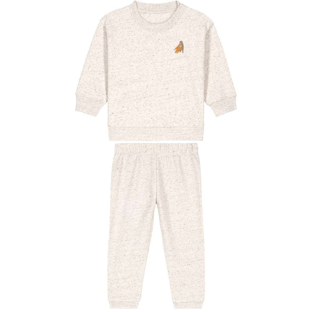 Heytoki Baby-Jogginganzug aus Bio-Baumwolle in Eco-Heather mit gesticktem Affenmotiv