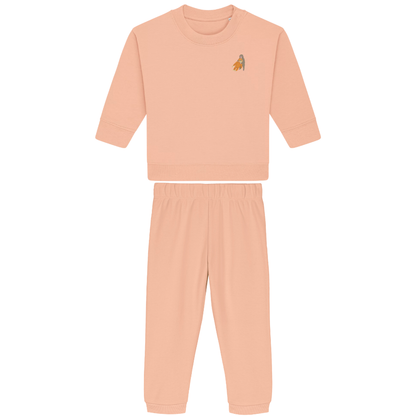 Heytoki Baby-Jogginganzug aus Bio-Baumwolle in Fraiche Peche (Pfirsich) mit gesticktem Affenmotiv