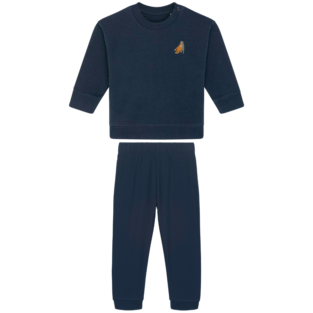 Heytoki Baby-Jogginganzug aus Bio-Baumwolle in French Navy (Dunkelblau) mit gesticktem Affenmotiv