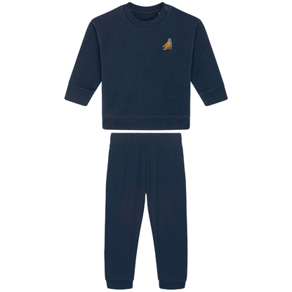 Heytoki Baby-Jogginganzug aus Bio-Baumwolle in French Navy (Dunkelblau) mit gesticktem Affenmotiv