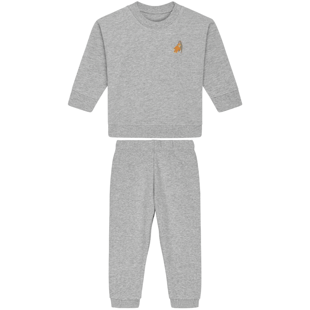 Heytoki Baby-Jogginganzug aus Bio-Baumwolle in Heather Grey (Hellgrau) mit gesticktem Affenmotiv