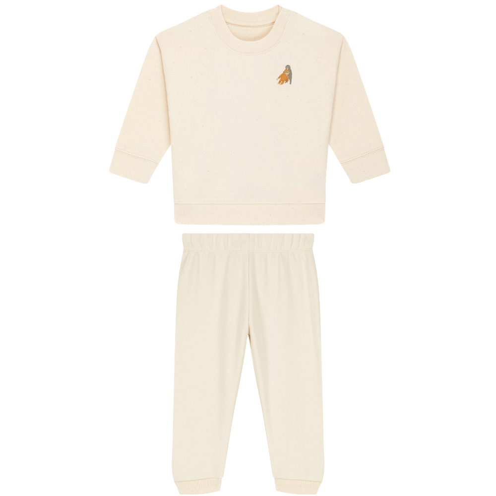 Heytoki Baby-Jogginganzug aus Bio-Baumwolle in Natural Raw (Naturweiß) mit gesticktem Affenmotiv
