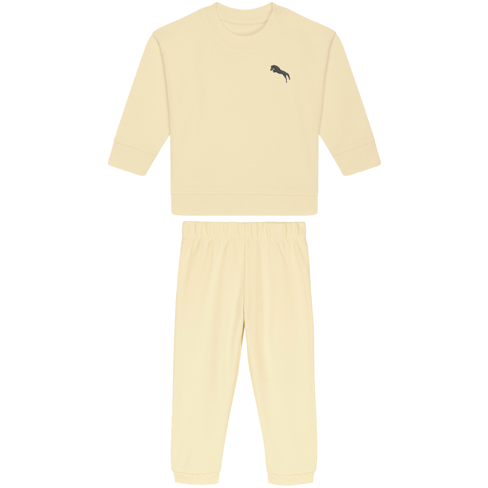 Heytoki Baby-Jogginganzug aus Bio-Baumwoll-Mix in Butter mit gesticktem Pferdemotiv