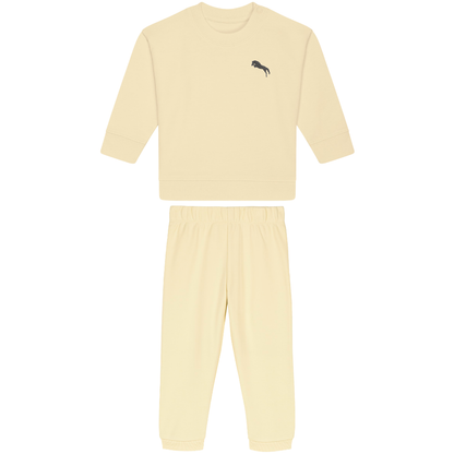 Heytoki Baby-Jogginganzug aus Bio-Baumwoll-Mix in Butter mit gesticktem Pferdemotiv