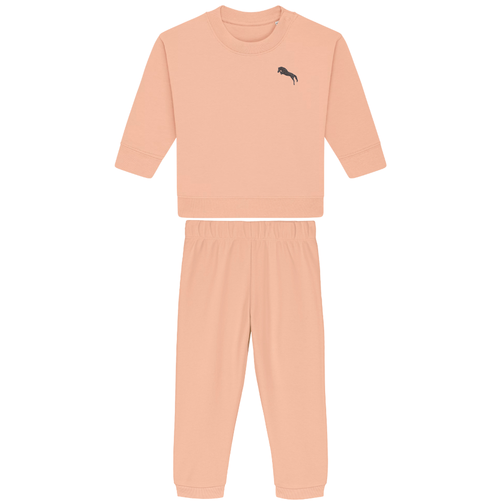 Heytoki Baby-Jogginganzug aus Bio-Baumwoll-Mix in Fraiche Peche (Pfirsich) mit gesticktem Pferdemotiv