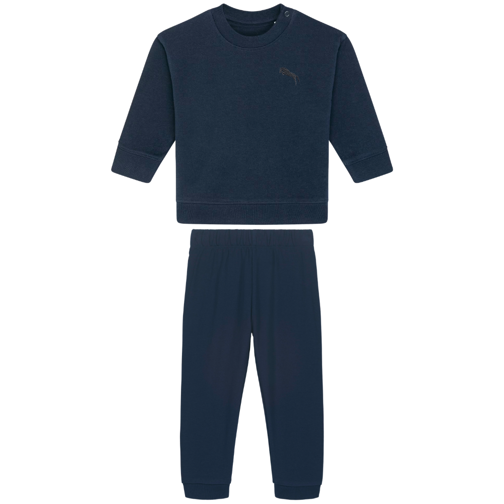 Heytoki Baby-Jogginganzug aus Bio-Baumwoll-Mix in French Navy (Dunkelblau) mit gesticktem Pferdemotiv