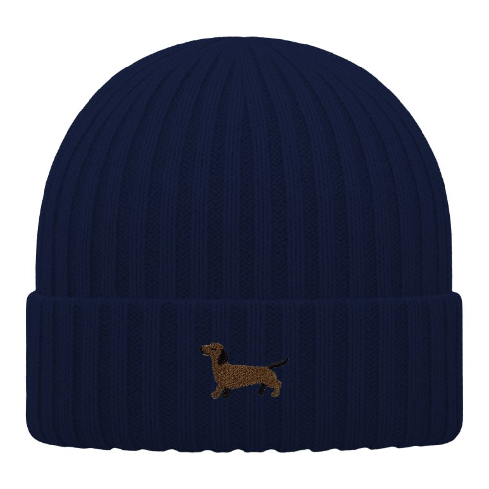 Kinder Mütze Bio-Baumwolle mit Dackel Stick Oxford Navy