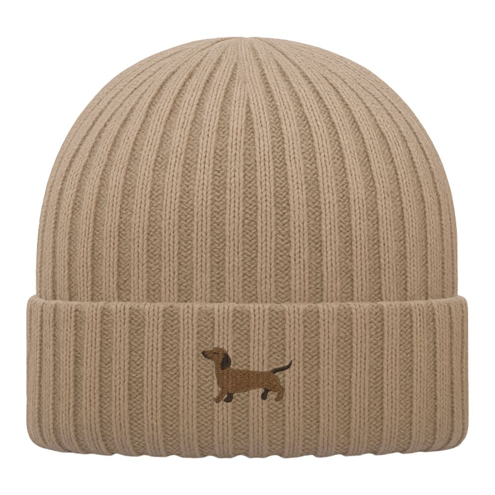 Kinder Mütze Bio-Baumwolle mit Dackel Stick Biskuit
