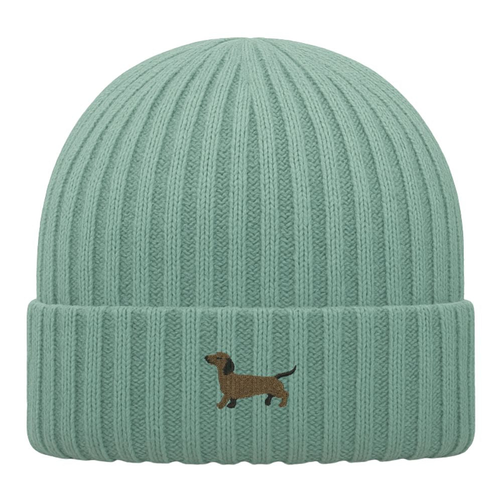 Kinder Mütze Bio-Baumwolle mit Dackel Stick Dusty Green