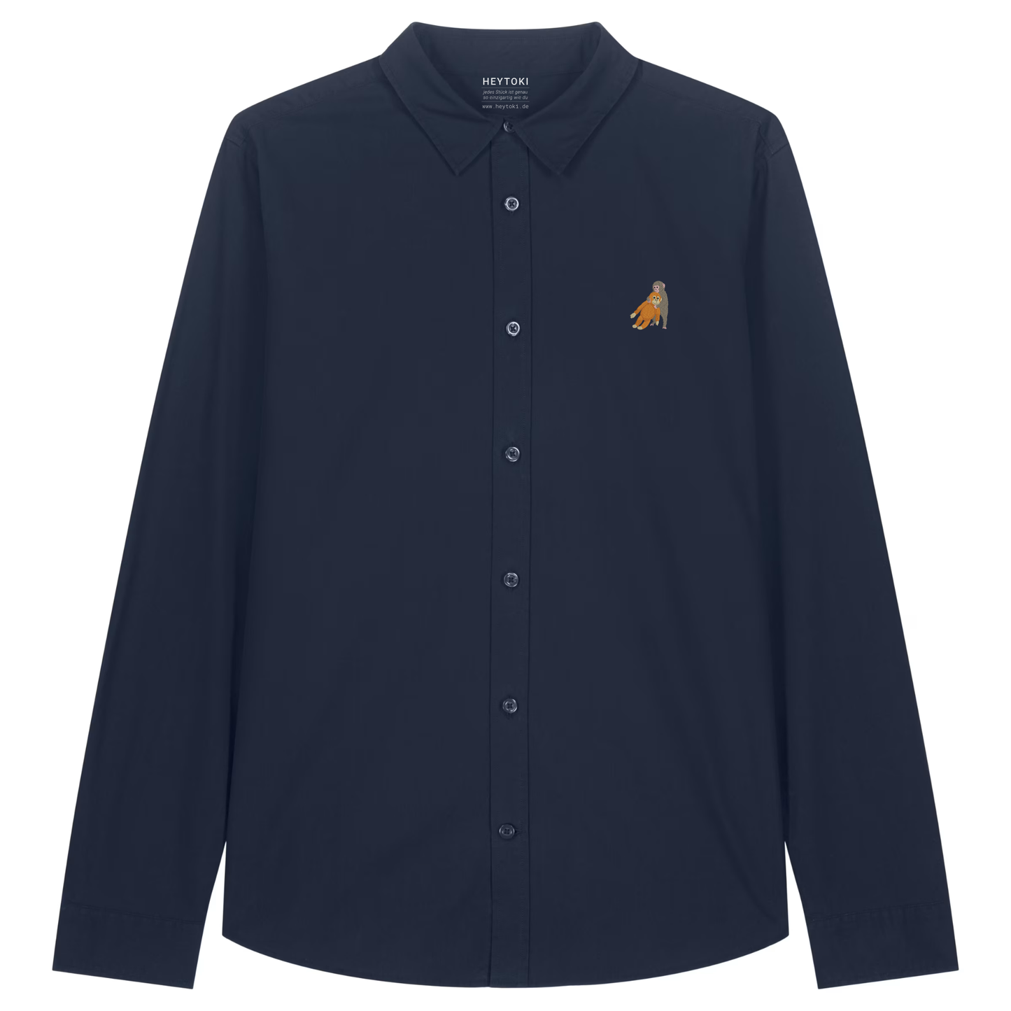 Heytoki leichtes Damen-Baumwollhemd aus Bio-Baumwolle in French Navy mit gesticktem Affenmotiv