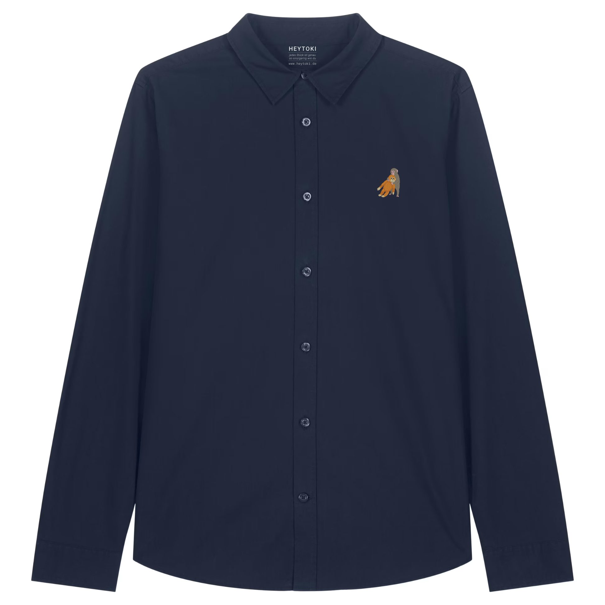 Heytoki leichtes Damen-Baumwollhemd aus Bio-Baumwolle in French Navy mit gesticktem Affenmotiv
