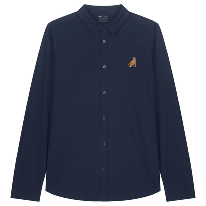 Heytoki leichtes Damen-Baumwollhemd aus Bio-Baumwolle in French Navy mit gesticktem Affenmotiv