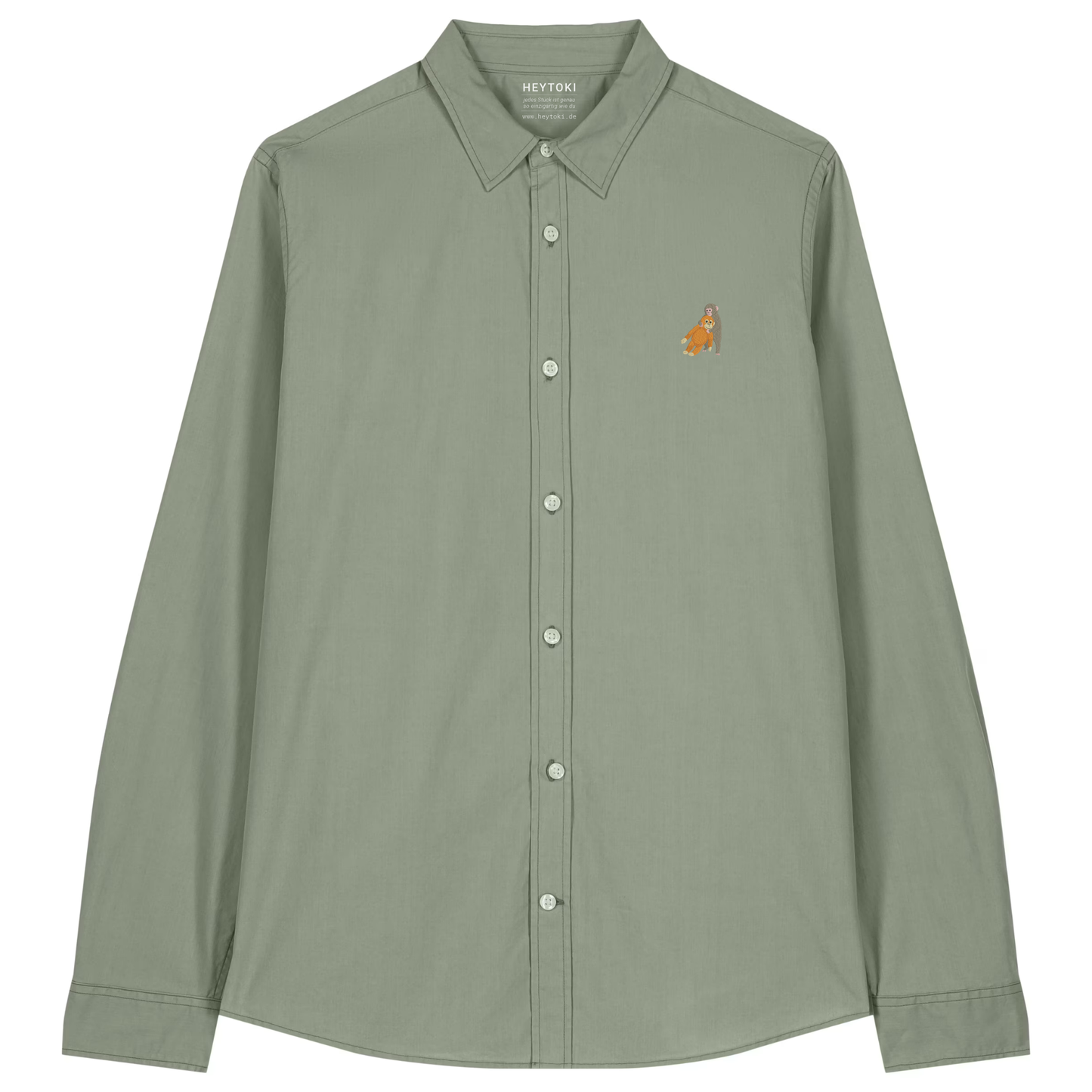 Heytoki leichtes Damen-Baumwollhemd aus Bio-Baumwolle in Soft Khaki mit gesticktem Affenmotiv