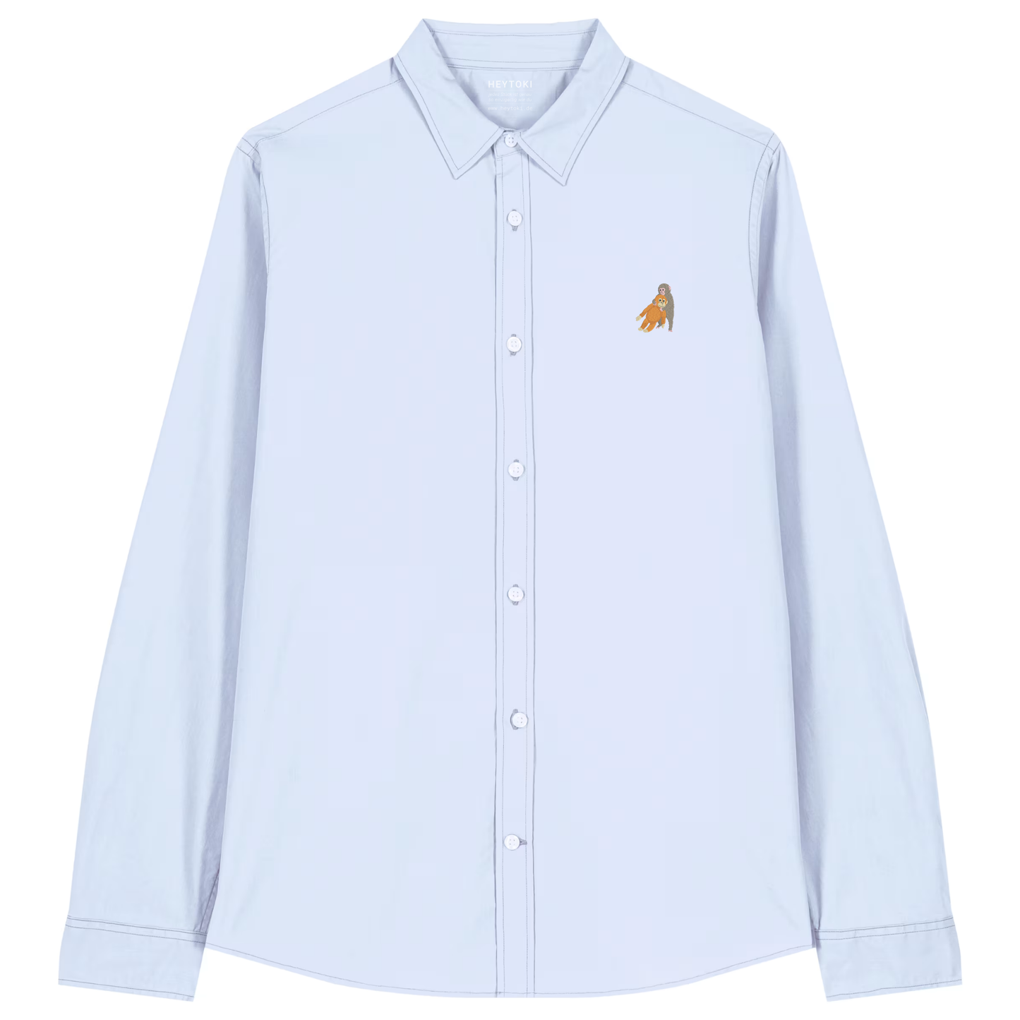 Heytoki leichtes Damen-Baumwollhemd aus Bio-Baumwolle in Summer Blue mit gesticktem Affenmotiv