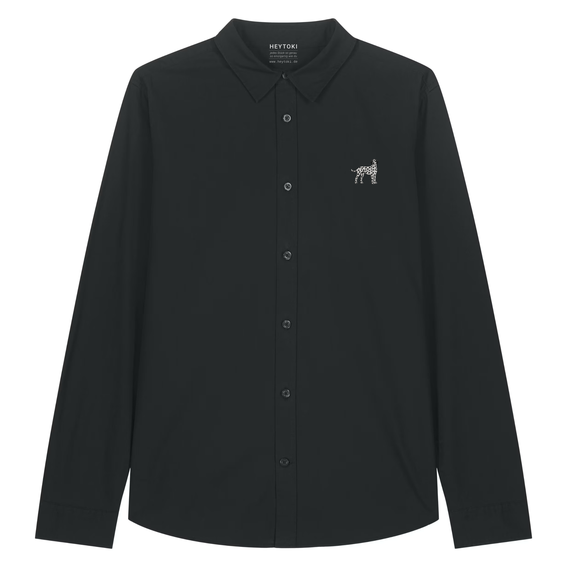 Heytoki leichtes Damen-Baumwollhemd aus Bio-Baumwolle in Schwarz mit gesticktem Dalmatinermotiv