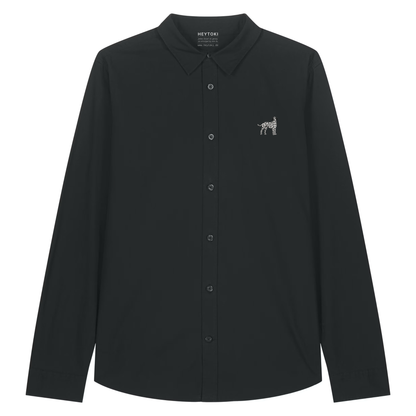 Heytoki leichtes Damen-Baumwollhemd aus Bio-Baumwolle in Schwarz mit gesticktem Dalmatinermotiv