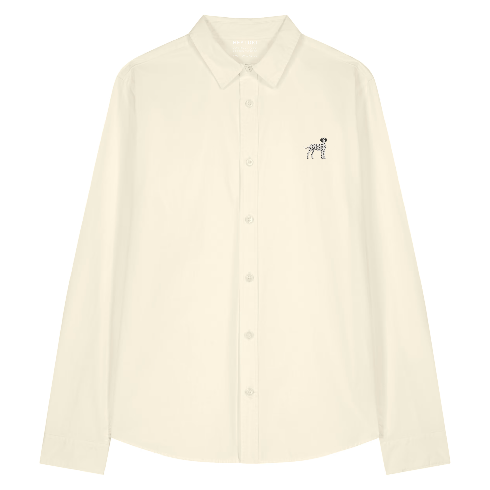 Heytoki leichtes Damen-Baumwollhemd aus Bio-Baumwolle in Cream mit gesticktem Dalmatinermotiv