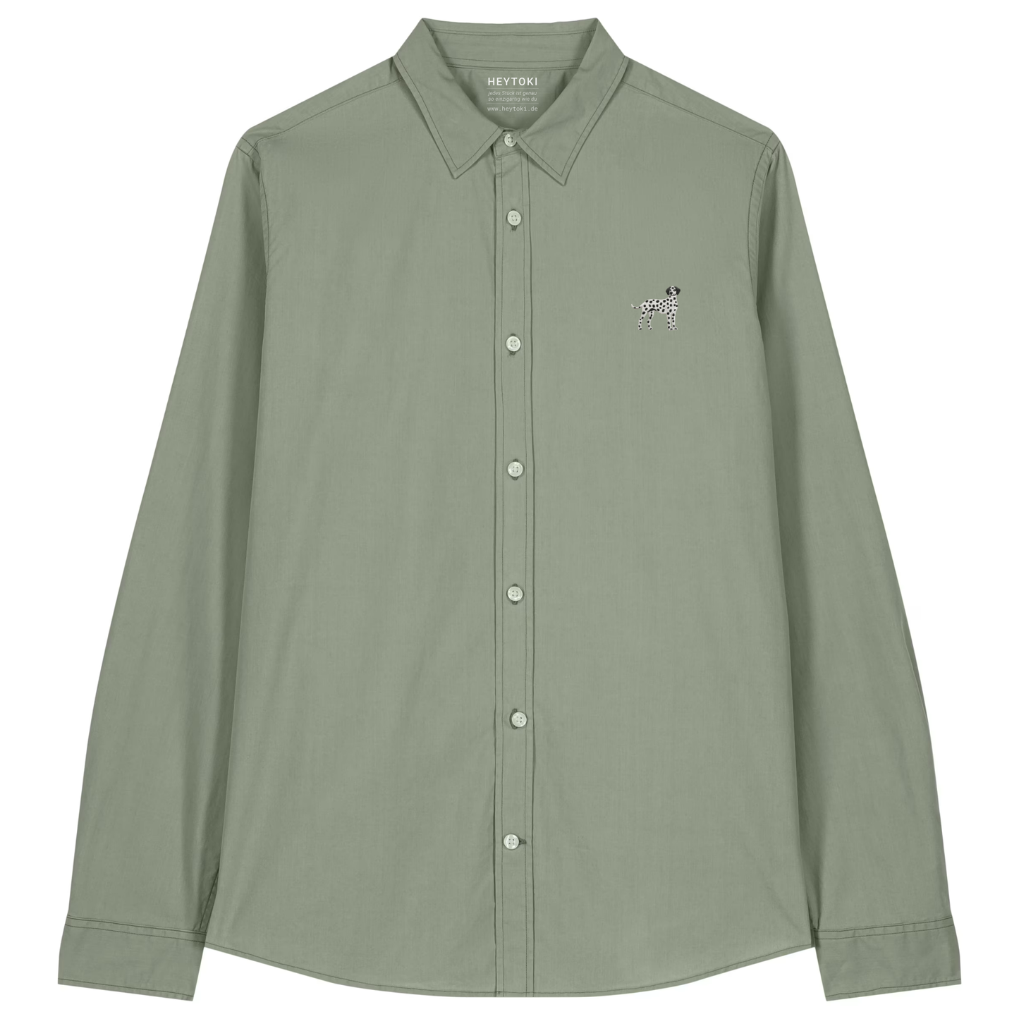Heytoki leichtes Damen-Baumwollhemd aus Bio-Baumwolle in Soft Khaki mit gesticktem Dalmatinermotiv