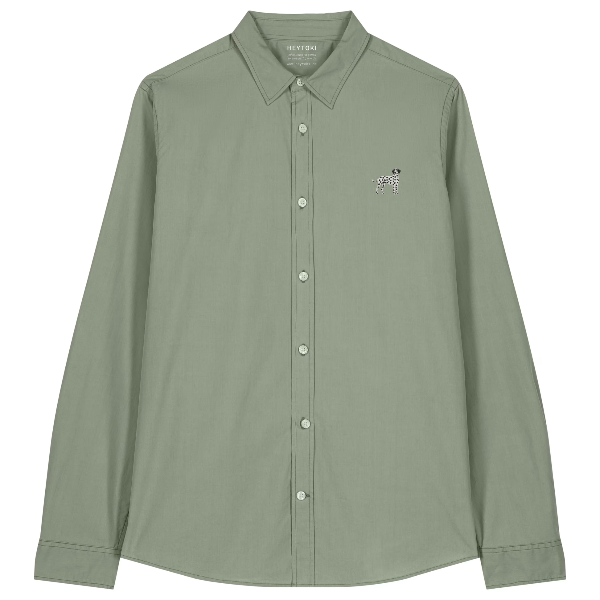 Heytoki leichtes Damen-Baumwollhemd aus Bio-Baumwolle in Soft Khaki mit gesticktem Dalmatinermotiv