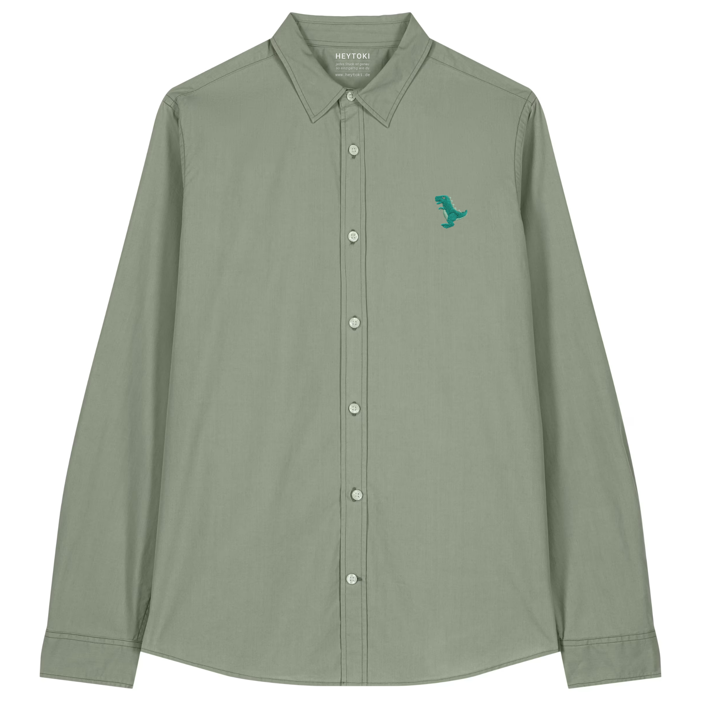 Heytoki leichtes Damen-Baumwollhemd aus Bio-Baumwolle in Soft Khaki mit gesticktem Dinomotiv