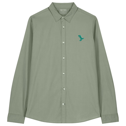 Heytoki leichtes Damen-Baumwollhemd aus Bio-Baumwolle in Soft Khaki mit gesticktem Dinomotiv