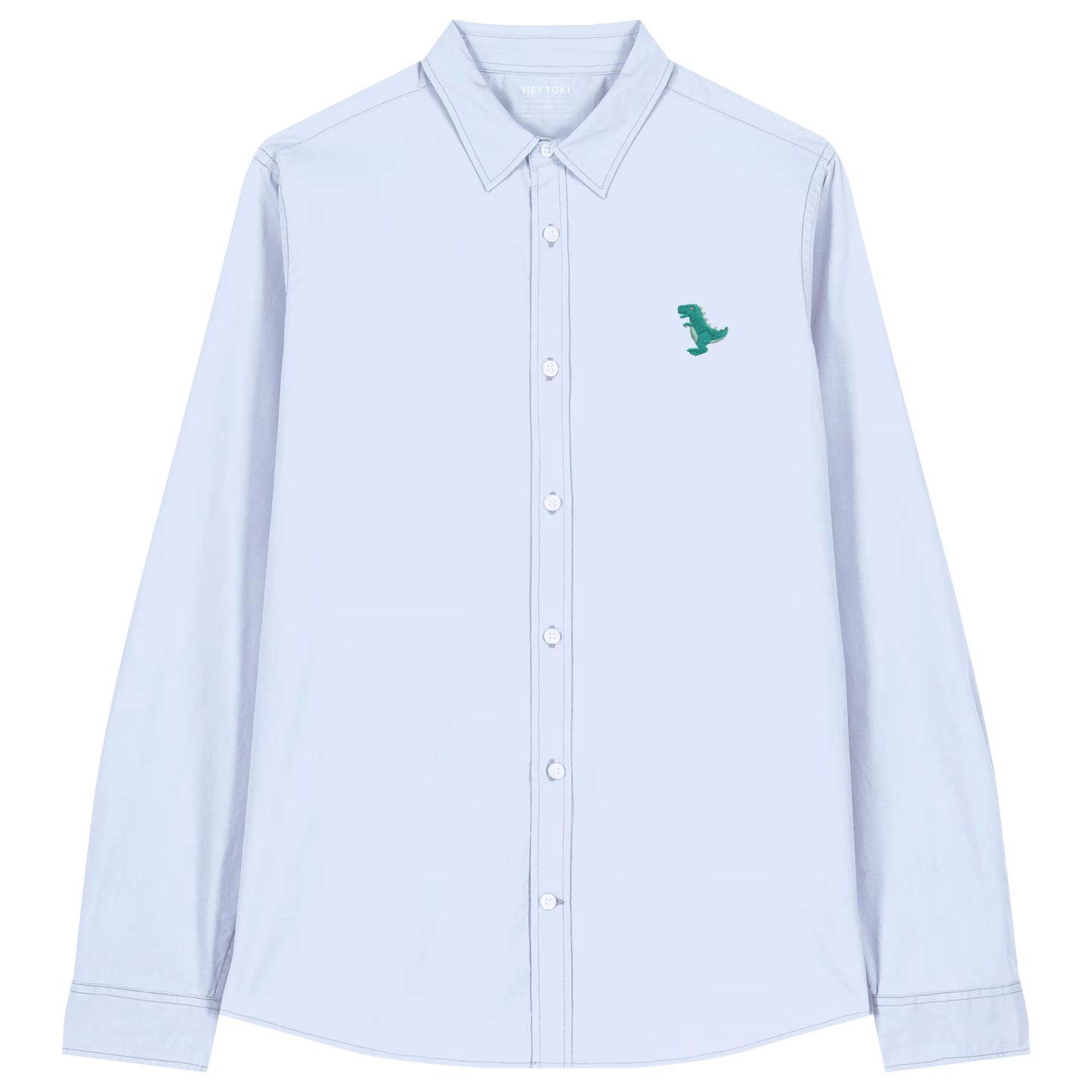 Heytoki leichtes Damen-Baumwollhemd aus Bio-Baumwolle in Summer Blue mit gesticktem Dinomotiv