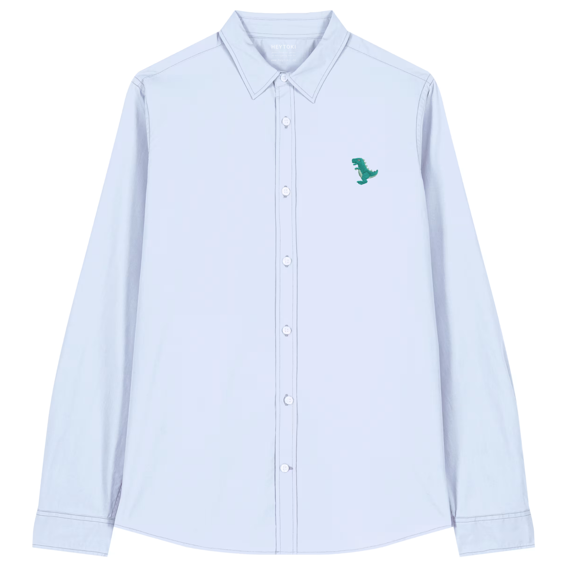 Heytoki leichtes Damen-Baumwollhemd aus Bio-Baumwolle in Summer Blue mit gesticktem Dinomotiv