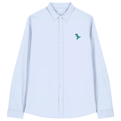Heytoki leichtes Damen-Baumwollhemd aus Bio-Baumwolle in Summer Blue mit gesticktem Dinomotiv