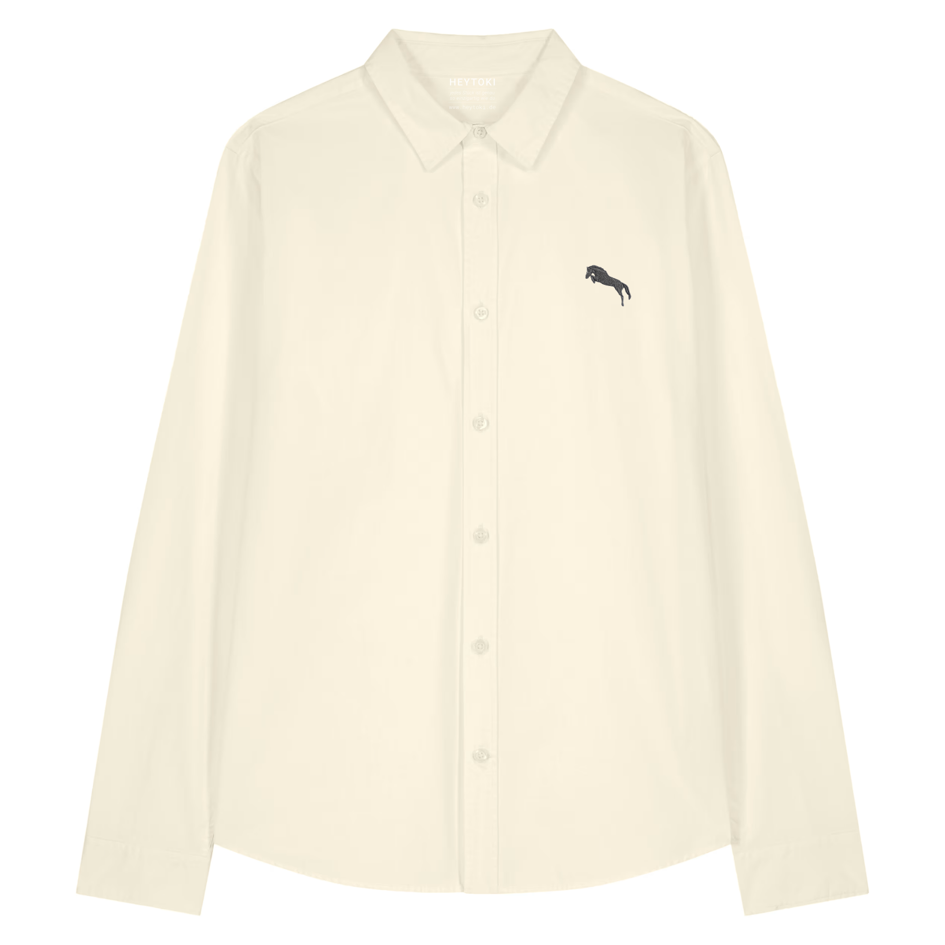Heytoki leichtes Damen-Baumwollhemd aus Bio-Baumwolle in Cream mit gesticktem Pferdemotiv