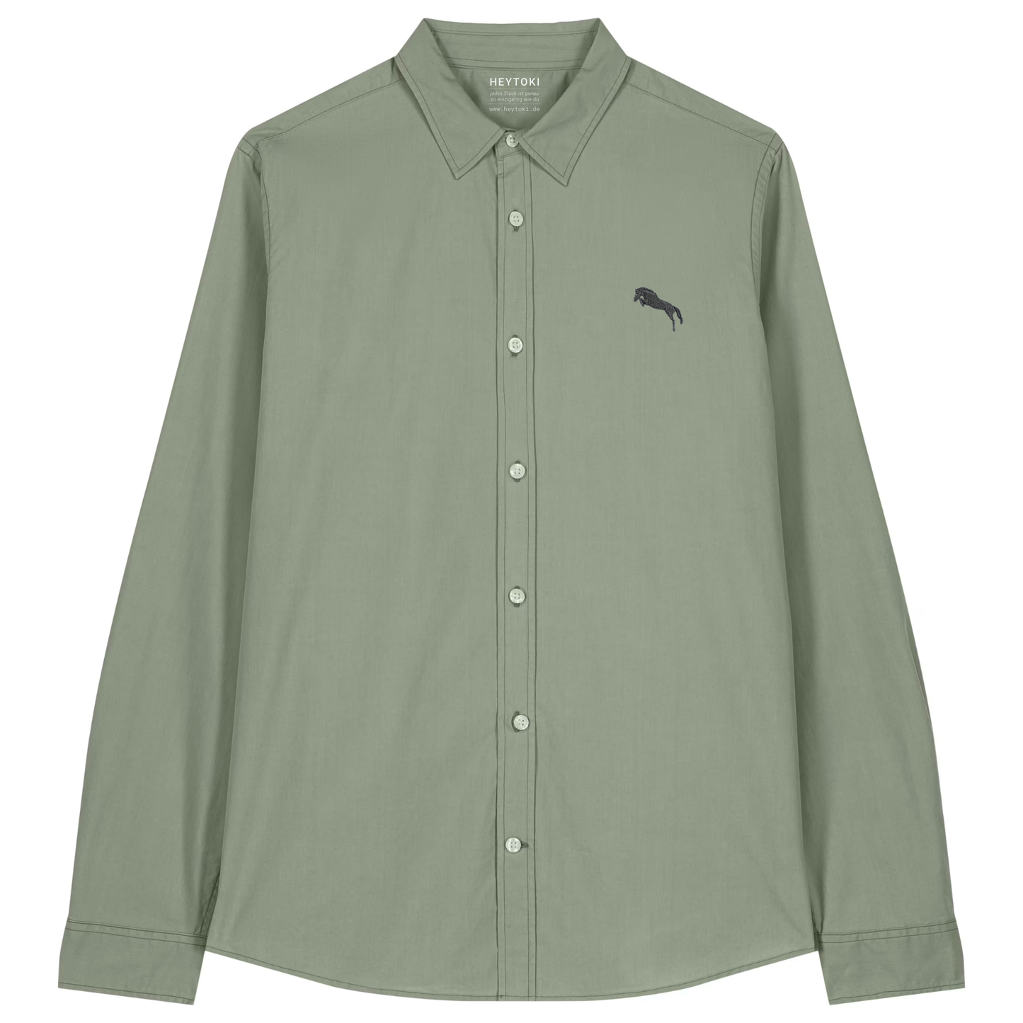 Heytoki leichtes Damen-Baumwollhemd aus Bio-Baumwolle in Soft Khaki mit gesticktem Pferdemotiv