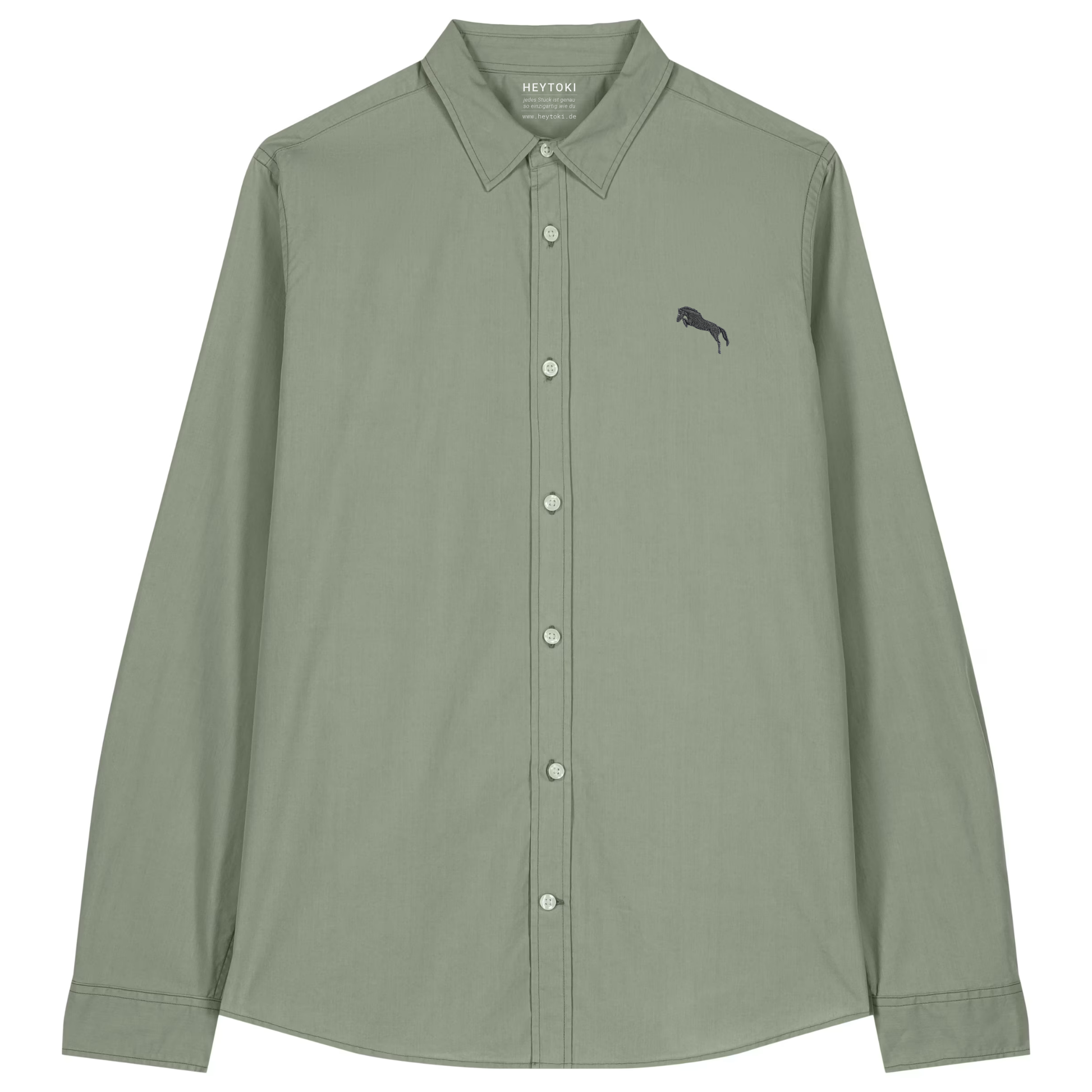Heytoki leichtes Damen-Baumwollhemd aus Bio-Baumwolle in Soft Khaki mit gesticktem Pferdemotiv