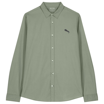 Heytoki leichtes Damen-Baumwollhemd aus Bio-Baumwolle in Soft Khaki mit gesticktem Pferdemotiv