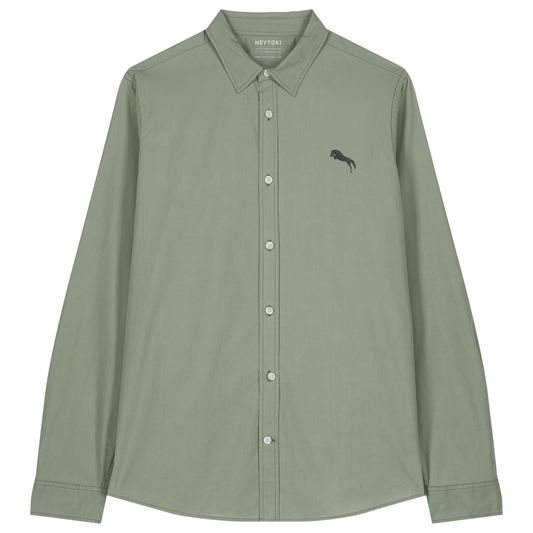 Heytoki leichtes Damen-Baumwollhemd aus Bio-Baumwolle in Soft Khaki mit gesticktem Pferdemotiv